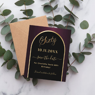60th birthday black burgundy budget save the date flyer