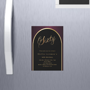 60th birthday black burgundy gold arch luxury magnetic invitation