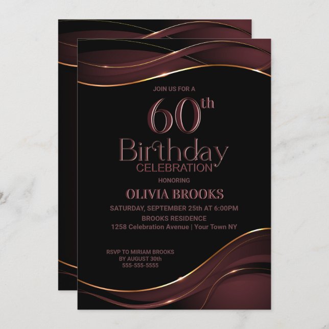 60th Birthday Black Dusty Pink Party Invitation (Front/Back)