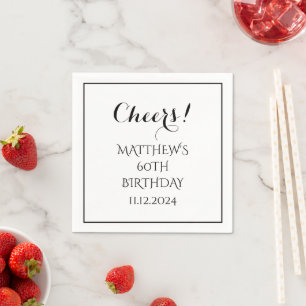 60th Birthday Black Elegant Script Modern Cheers Napkin