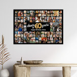 60th Birthday Black Gold 100 Photo Collage Poster<br><div class="desc">Elegant 60th birthday party poster sign featuring a stylish black background that can be changed to any colour,  a 100 photo collage of memories through the years,  the saying 'cheers to 60 years',  and their name.</div>