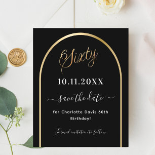 60th birthday black gold arch save the date card