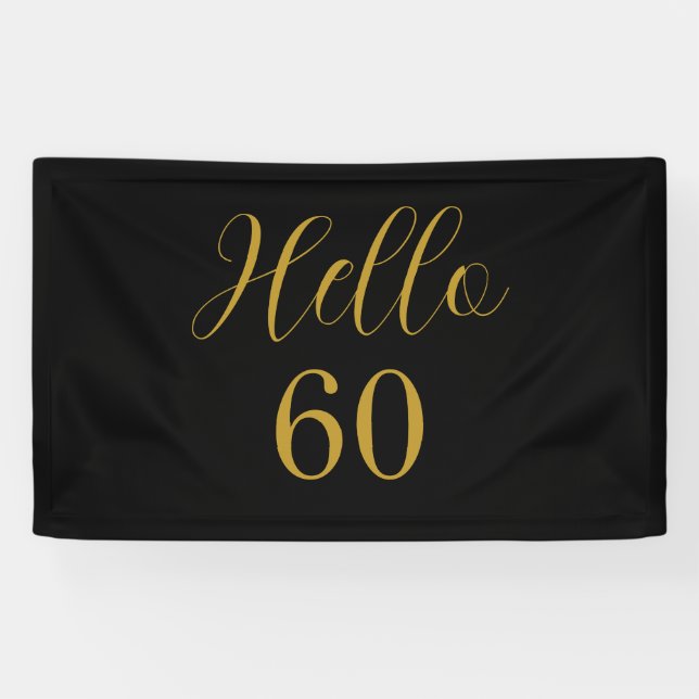 60th Birthday Black Gold Birthday Party Banner (Horizontal)