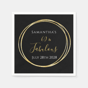 60th Birthday Black Gold Birthday Party Napkin
