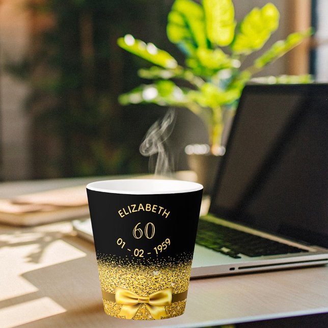 60th birthday black gold bow latte mug (Creator Uploaded)