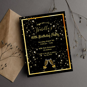 60th birthday black gold bubbles invitation postcard