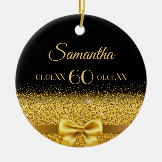 60th birthday black gold classic elegant name ceramic ornament (Front)