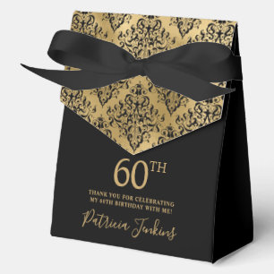 60th Birthday Black Gold Damask Thank You  Favour Box
