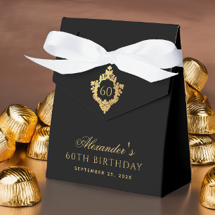 60th Birthday Black Gold Elegant Man Vintage Crest Favour Box