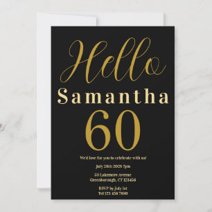 60th Birthday Black Gold Elegant Party Invitation
