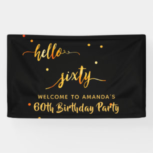 60th birthday black gold hello 60 name script banner