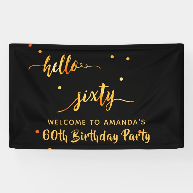 60th birthday black gold hello 60 name script banner (Horizontal)