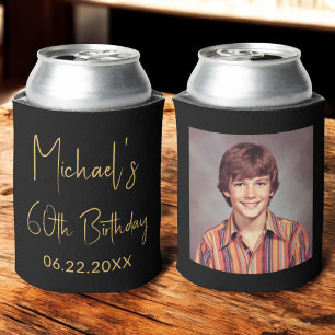 60th Birthday Black Gold Instagram Photo Can Cooler
