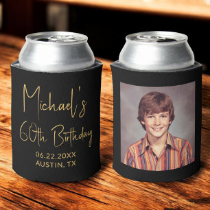 60th Birthday Black Gold Instagram Photo Can Cooler
