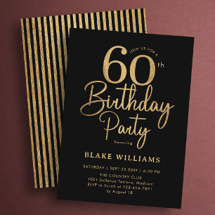 60th Birthday Black Gold Invitation