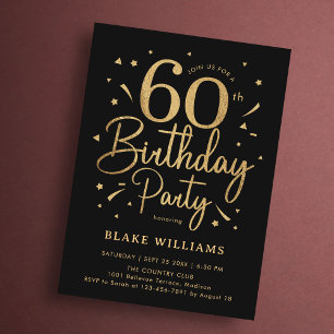 60th Birthday Black Gold Invitation