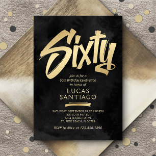 60th Birthday Black Gold Invitation