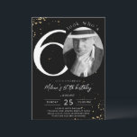 60th Birthday Black Gold Invitation with Photo<br><div class="desc">60th Birthday Black Gold Invitation Card with Photo is a part of the Wedding collection. This product features customisable photo section gold glitter sparkles. Done with decorative fonts. Explore more matching products in our store.</div>