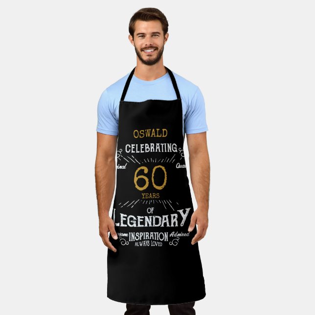 60th Birthday Black Gold Legendary Funny Apron (Worn)