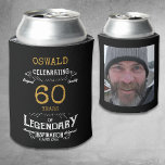 60th Birthday Black Gold  Legendary Photo Can Cooler<br><div class="desc">A personalised elegant 60th birthday can cooler that is easy to customise for that special birthday party occasion. Add your favourite photo for a unique touch.</div>