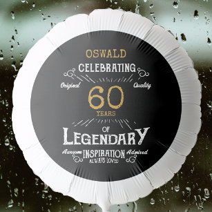 60th Birthday Black Gold Legendary Retro Balloon