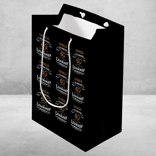 60th Birthday Black Gold  Legendary Retro Medium Gift Bag (60th Birthday Black Gold Legendary Retro Medium Gift Bag
)