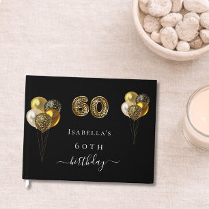 60th birthday black gold leopard animal birthday guest book