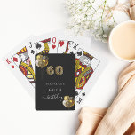 60th birthday black gold leopard animal playing cards<br><div class="desc">For an elegant 60th birthday party. A black background, decorated with balloons. Number 60 is written with a trendy balloon style font, leopard pattern. Personalise and add a name and a date. The word birthday is written with a modern hand lettered style script with swashes. For party games or favours....</div>