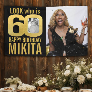 60th birthday black gold look 60 photo now then banner