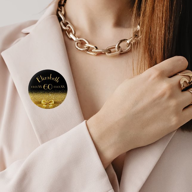 60th birthday black gold monogram 6 cm round badge (Creator Uploaded)