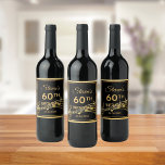 60th birthday black gold music notes wine label<br><div class="desc">A wine or sparkling wine bottle label for an elegant black and gold themed 60th birthday party. Templates for a name, age, and date of the party. Golden coloured letters. Black background colour and a faux gold frame and golden music notes. You can change the background colour to match your...</div>