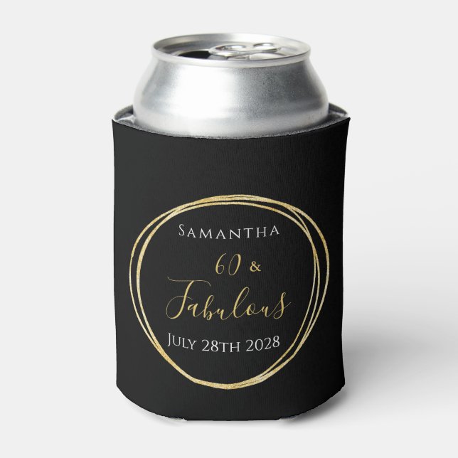 60th Birthday Black Gold Personalised Party Favour Can Cooler (Can Front)