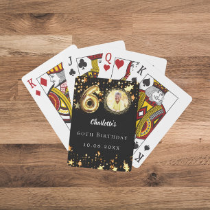 60th birthday black gold stars photo playing cards