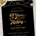 60th Birthday Black Gold String Lights Invitation<br><div class="desc">Invite guests to a birthday party 60 YEARS IN THE MAKING with this black and gold invitation featuring a retro typography design which incorporates their birth year as part of the design and gold string lights. COLOR CHANGE: The background colour can be changed in EDIT. ASSISTANCE: For help with design...</div>