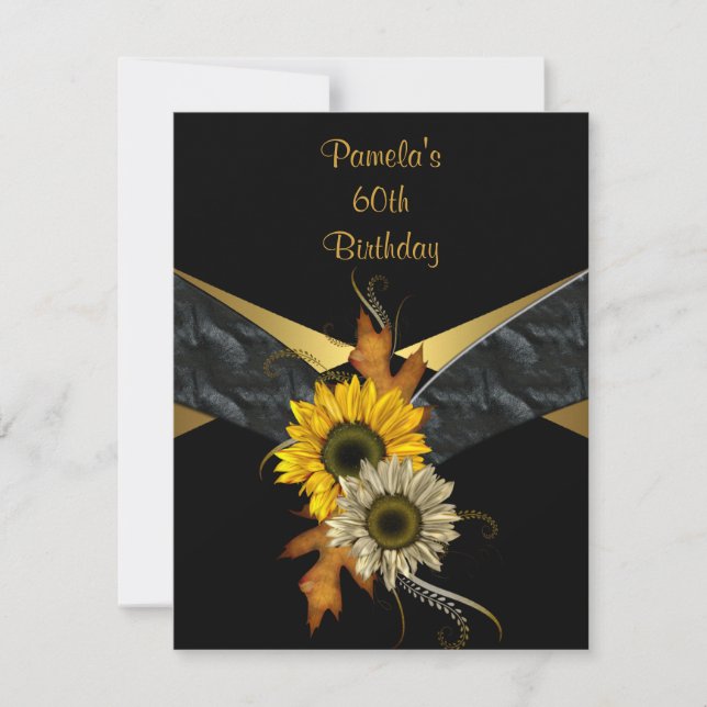 60th Birthday Black Gold Yellow Sunflower Invitation (Front)