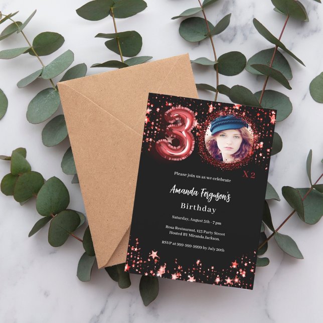 60th Birthday black photo gold stars Invitation (Creator Uploaded)