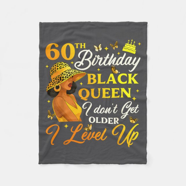 60th Birthday Black Queen Level Up Emwering For Wo Fleece Blanket (Front)