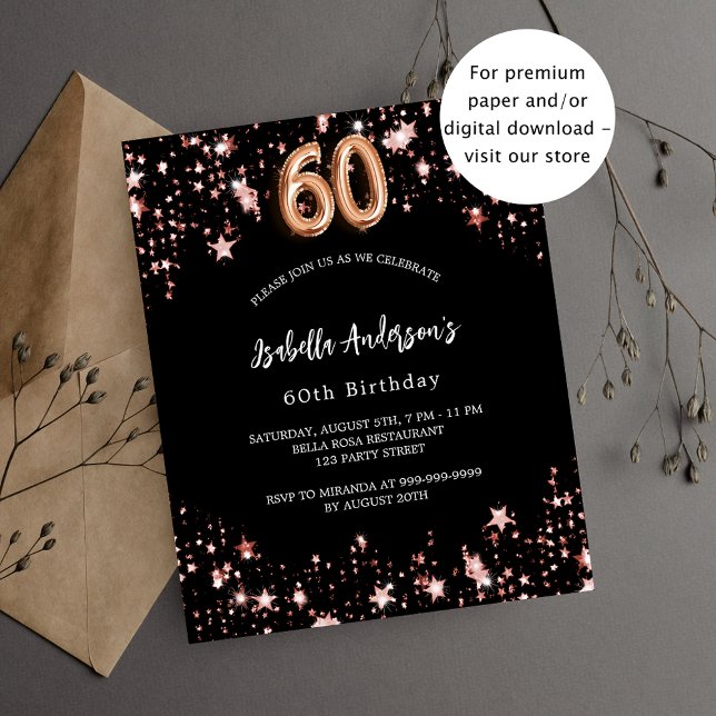 60th birthday black rose gold budget invitation flyer (Creator Uploaded)