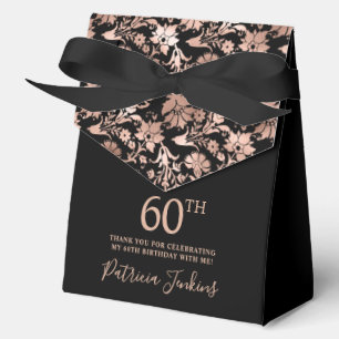 60th Birthday Black Rose Gold Floral Thank You Favour Box