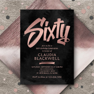 60th Birthday Black Rose Gold Invitation