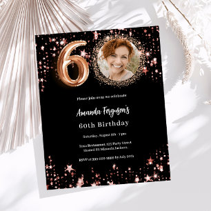 60th Birthday black rose gold photo invitation