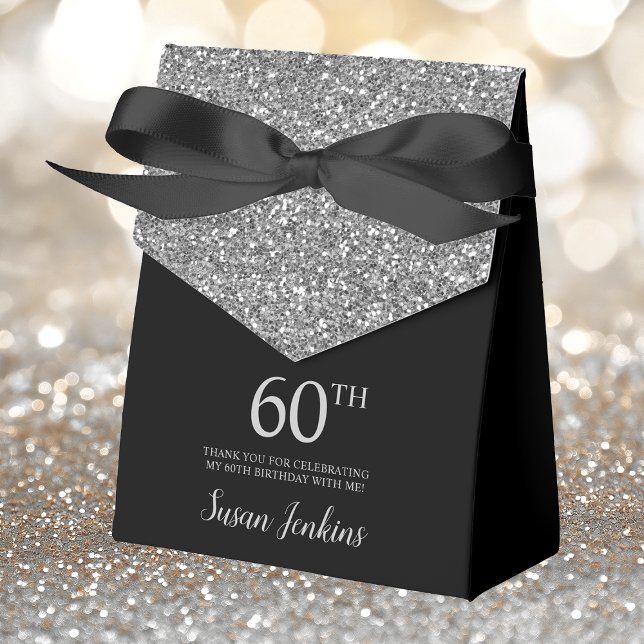 60th Birthday Black Silver Glitter Thank You Favour Box (Creator Uploaded)