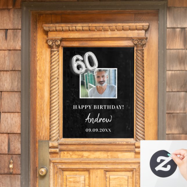 60th birthday black silver photo name guy men (Home Door)