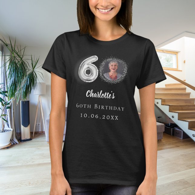 60th birthday black silver photo T-Shirt (Creator Uploaded)