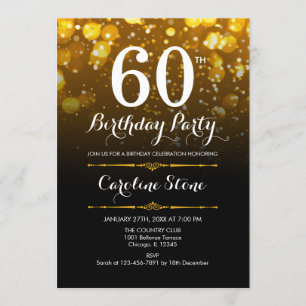60th Birthday - Black White Gold Invitation