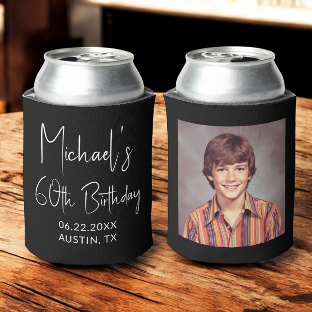 60th Birthday Black White Instagram Photo Can Cooler (Creator Uploaded)