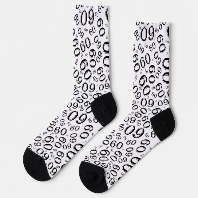 60th Birthday Black/White Random Number Patter Socks (Left)