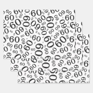 60th Birthday Black/White Random Number Pattern 60 Wrapping Paper Sheet