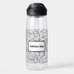 60th Birthday Black & White Random Number Pattern Water Bottle