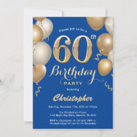 60th Birthday Blue and Gold Balloons Confetti